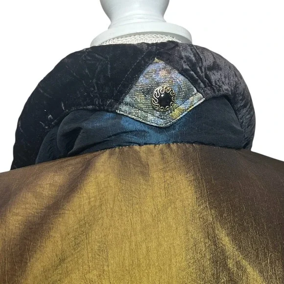 VTG 90's Braetan Patchwork Floral Ski Jacket SZ Large Metallic Turquoise Brown - Picture 5 of 12